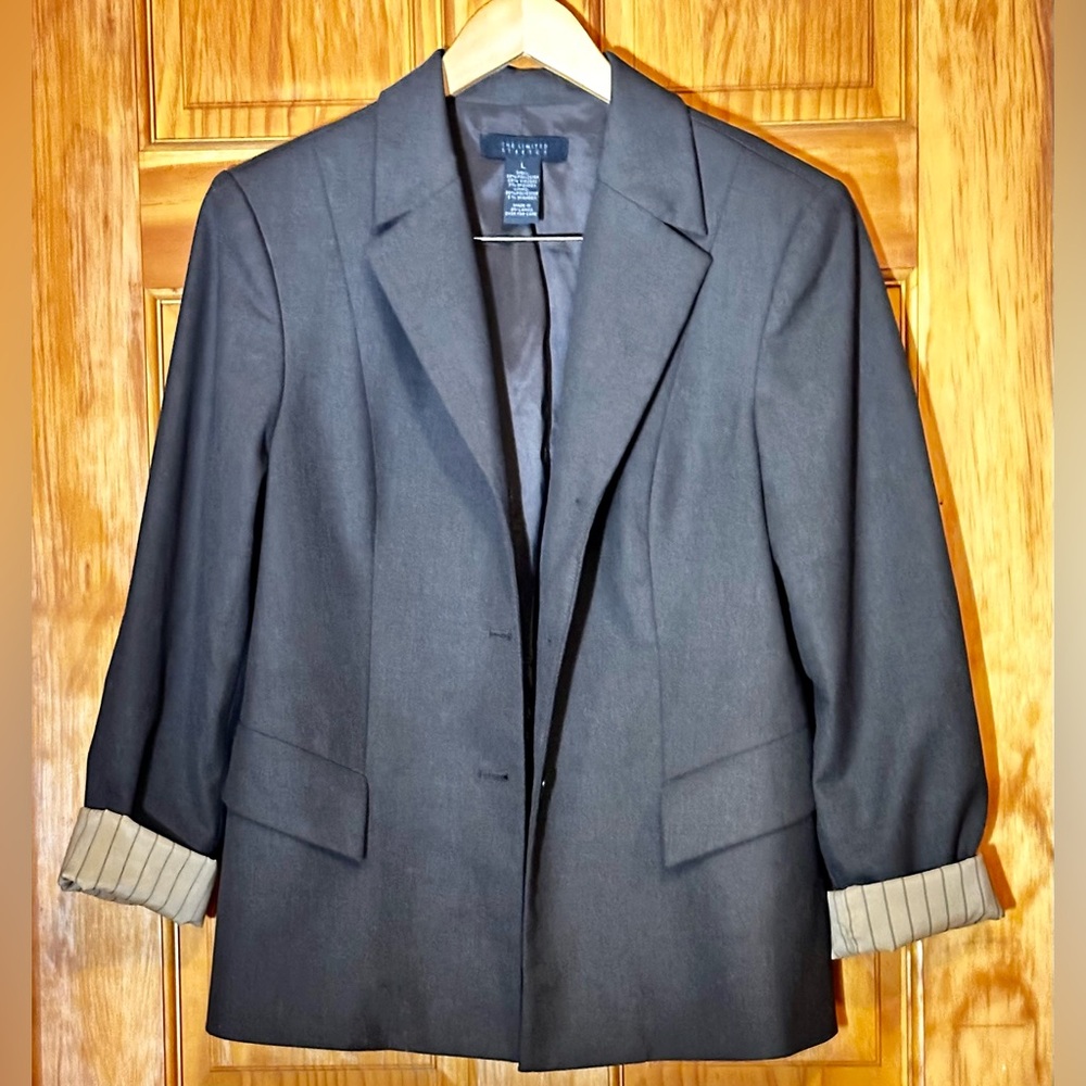 The Limited Stretch Choc Brown Blazer Contrast Sleeve Lining Casual Cuff Large